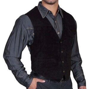 Scully Men's Black Suede Leather Snap Front Vest, Size XL, Western Wear, Cowboy